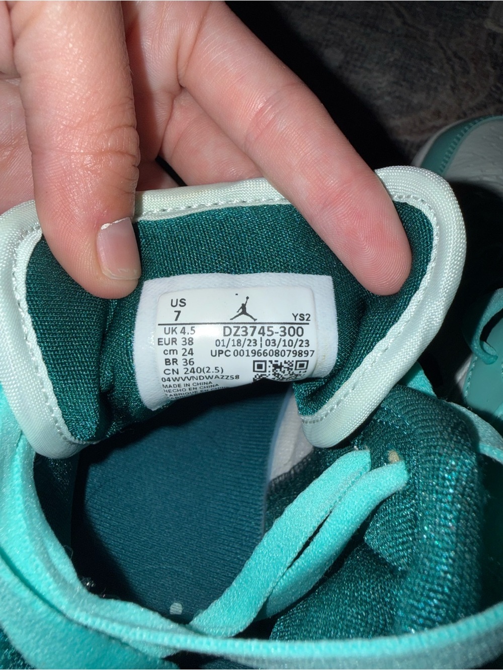 Jordan Women’s High-Top Sneakers in White and Teal - Picture 5 of 5
